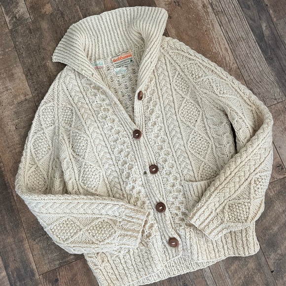 Vintage Irish Knit Shawl Collar Cardigan Ireland - Picture 2 of 12